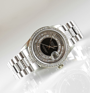 Rolex white gold Super President man's wristwatch, $26,400. Morton Kuehnert Auctioneers image.